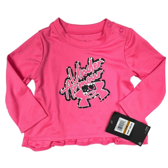 Under Armour Baby Infant Girls 0/3 Months Pink Top Black Legging Set Outfit New - Picture 2 of 8